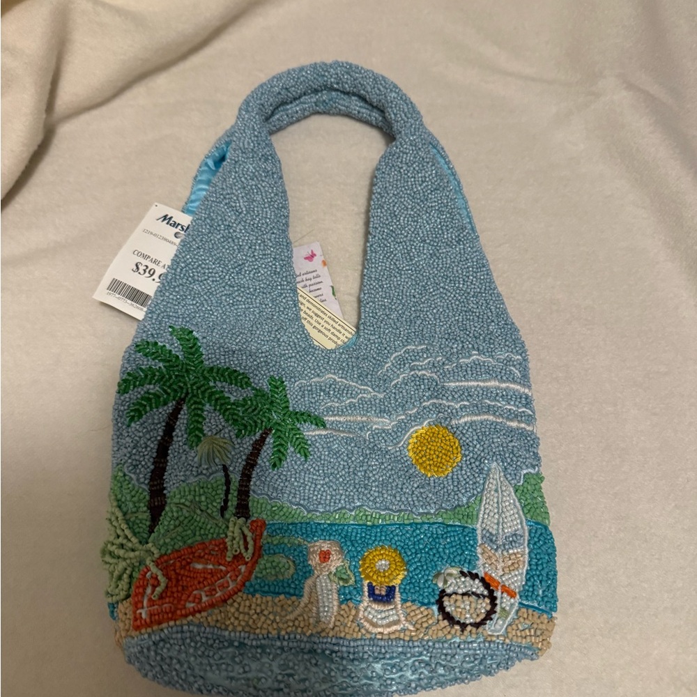 Viral Beaded Beach Scene Tote Bag